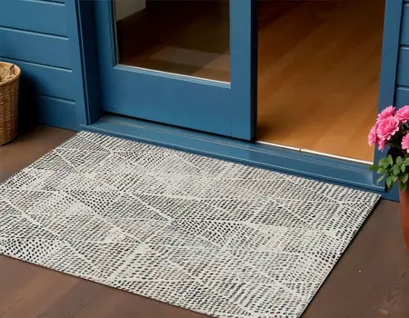 3' X 5' Ivory Charcoal And Beige Geometric Washable Indoor Outdoor Area Rug