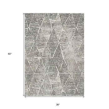 3' X 5' Ivory Charcoal And Beige Geometric Washable Indoor Outdoor Area Rug
