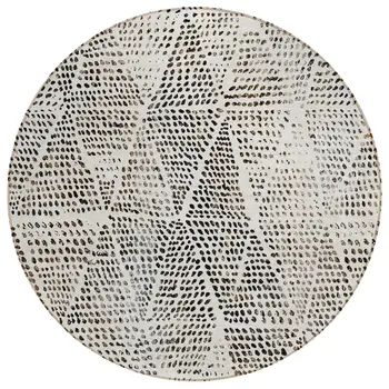8' Ivory Charcoal And Beige Round Geometric Washable Indoor Outdoor Area Rug