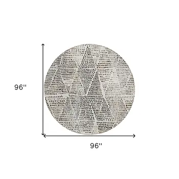 8' Ivory Charcoal And Beige Round Geometric Washable Indoor Outdoor Area Rug