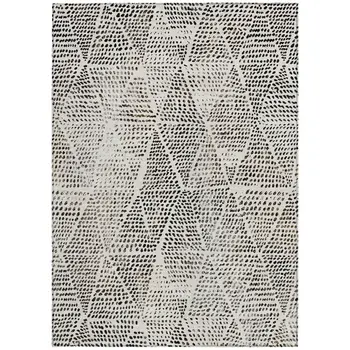 9' X 12' Ivory Charcoal And Beige Geometric Washable Indoor Outdoor Area Rug