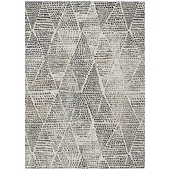 10' X 14' Ivory Charcoal And Beige Geometric Washable Indoor Outdoor Area Rug