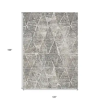10' X 14' Ivory Charcoal And Beige Geometric Washable Indoor Outdoor Area Rug