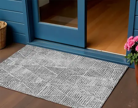 3' X 5' Pewter Charcoal And Ivory Geometric Washable Indoor Outdoor Area Rug