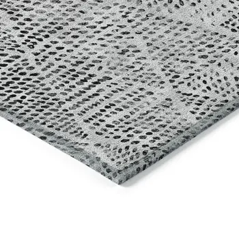 5' X 8' Pewter Charcoal And Ivory Geometric Washable Indoor Outdoor Area Rug