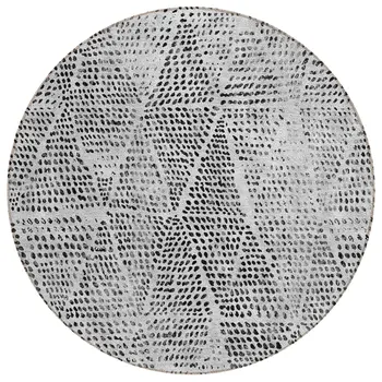 8' Pewter Charcoal And Ivory Round Geometric Washable Indoor Outdoor Area Rug