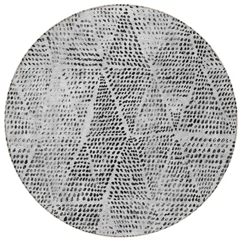 8' Pewter Charcoal And Ivory Round Geometric Washable Indoor Outdoor Area Rug