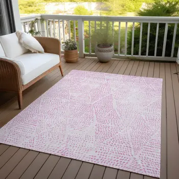 3' X 5' Pink And Ivory Geometric Washable Indoor Outdoor Area Rug