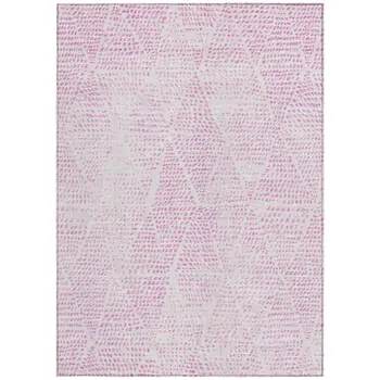 3' X 5' Pink And Ivory Geometric Washable Indoor Outdoor Area Rug