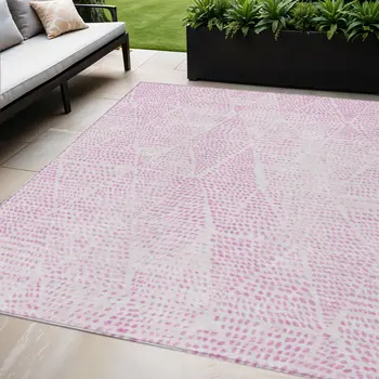 5' X 8' Pink And Ivory Geometric Washable Indoor Outdoor Area Rug