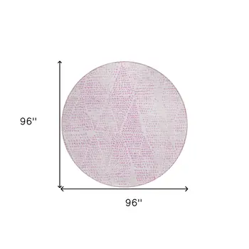 8' Pink And Ivory Round Geometric Washable Indoor Outdoor Area Rug