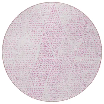 8' Pink And Ivory Round Geometric Washable Indoor Outdoor Area Rug