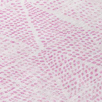 8' Pink And Ivory Round Geometric Washable Indoor Outdoor Area Rug