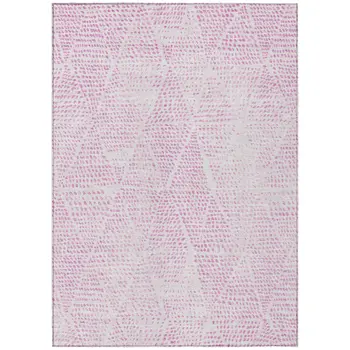 9' X 12' Pink And Ivory Geometric Washable Indoor Outdoor Area Rug