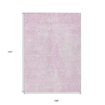 9' X 12' Pink And Ivory Geometric Washable Indoor Outdoor Area Rug