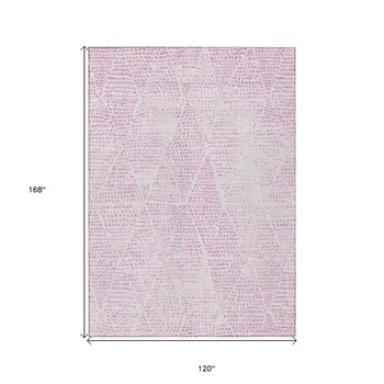 10' X 14' Pink And Ivory Geometric Washable Indoor Outdoor Area Rug