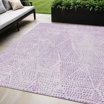 5' X 8' Purple And Ivory Geometric Washable Indoor Outdoor Area Rug