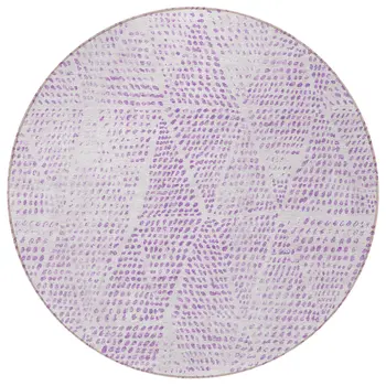 8' Purple And Ivory Round Geometric Washable Indoor Outdoor Area Rug
