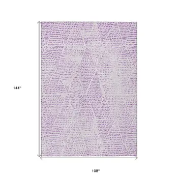 9' X 12' Purple And Ivory Geometric Washable Indoor Outdoor Area Rug