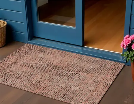 3' X 5' Salmon Charcoal And Beige Geometric Washable Indoor Outdoor Area Rug