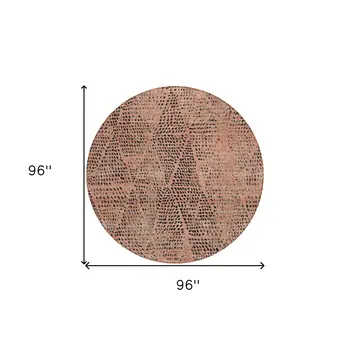 8' Salmon Charcoal And Beige Round Geometric Washable Indoor Outdoor Area Rug
