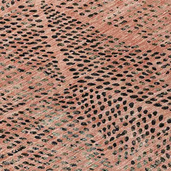 8' Salmon Charcoal And Beige Round Geometric Washable Indoor Outdoor Area Rug