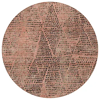 8' Salmon Charcoal And Beige Round Geometric Washable Indoor Outdoor Area Rug