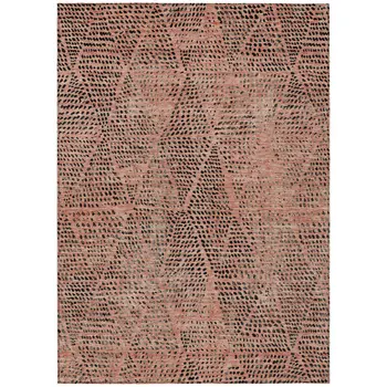 9' X 12' Salmon Charcoal And Beige Geometric Washable Indoor Outdoor Area Rug