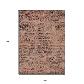 9' X 12' Salmon Charcoal And Beige Geometric Washable Indoor Outdoor Area Rug