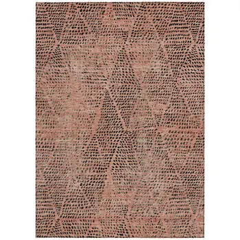 9' X 12' Salmon Charcoal And Beige Geometric Washable Indoor Outdoor Area Rug