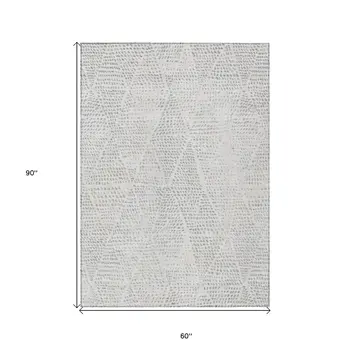 5' X 8' Silver And Ivory Geometric Washable Indoor Outdoor Area Rug