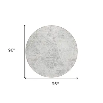 8' Silver And Ivory Round Geometric Washable Indoor Outdoor Area Rug