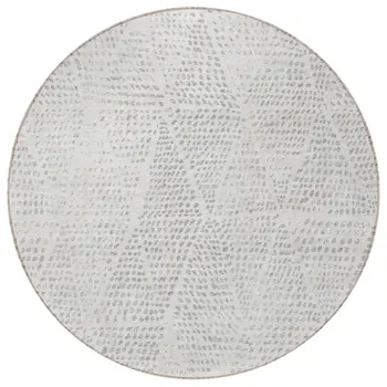 8' Silver And Ivory Round Geometric Washable Indoor Outdoor Area Rug