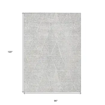 8' X 10' Silver And Ivory Geometric Washable Indoor Outdoor Area Rug
