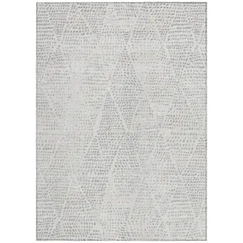 10' X 14' Silver And Ivory Geometric Washable Indoor Outdoor Area Rug