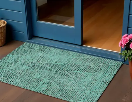 3' X 5' Teal Blue And Charcoal Geometric Washable Indoor Outdoor Area Rug