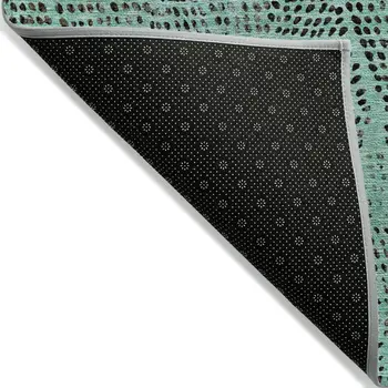 3' X 5' Teal Blue And Charcoal Geometric Washable Indoor Outdoor Area Rug