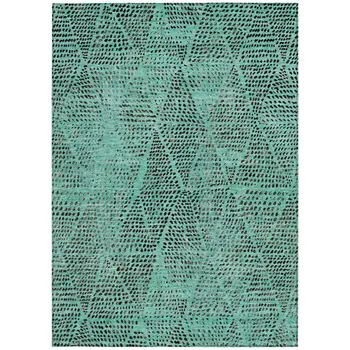 3' X 5' Teal Blue And Charcoal Geometric Washable Indoor Outdoor Area Rug