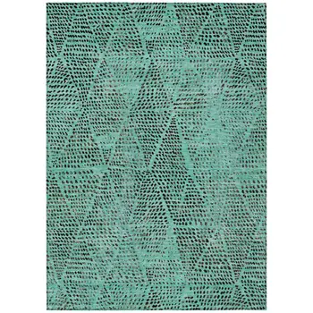 5' X 8' Teal Blue And Charcoal Geometric Washable Indoor Outdoor Area Rug