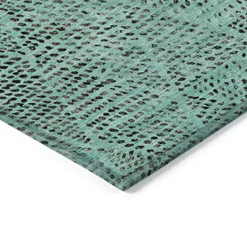 5' X 8' Teal Blue And Charcoal Geometric Washable Indoor Outdoor Area Rug