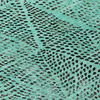8' Teal Blue And Charcoal Round Geometric Washable Indoor Outdoor Area Rug