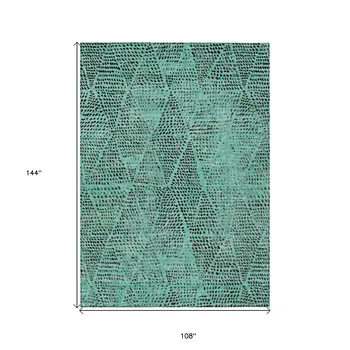 9' X 12' Teal Blue And Charcoal Geometric Washable Indoor Outdoor Area Rug