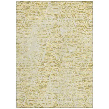 5' X 8' Wheat Gold And Ivory Geometric Washable Indoor Outdoor Area Rug