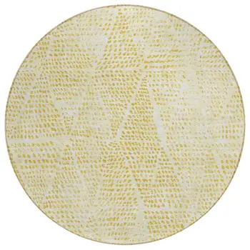8' Wheat Gold And Ivory Round Geometric Washable Indoor Outdoor Area Rug