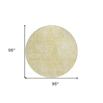 8' Wheat Gold And Ivory Round Geometric Washable Indoor Outdoor Area Rug