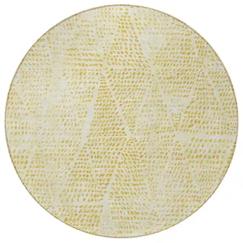 8' Wheat Gold And Ivory Round Geometric Washable Indoor Outdoor Area Rug