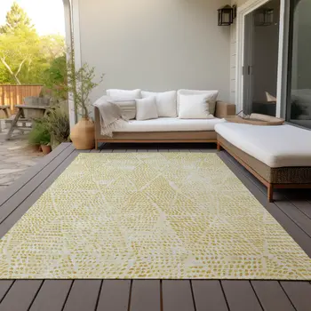 10' X 14' Wheat Gold And Ivory Geometric Washable Indoor Outdoor Area Rug