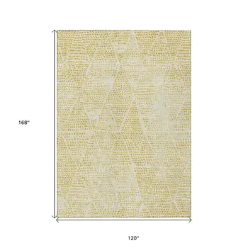 10' X 14' Wheat Gold And Ivory Geometric Washable Indoor Outdoor Area Rug