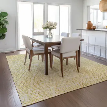 10' X 14' Wheat Gold And Ivory Geometric Washable Indoor Outdoor Area Rug