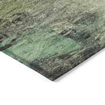 3' X 5' Beige Green And Artichoke Green Abstract Washable Indoor Outdoor Area Rug
